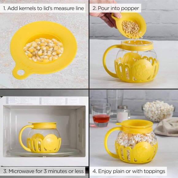 Ecolution Micro-Pop Popcorn Popper, With 3-in-1 Lid, 1.5 Quart, Yellow - NEW - Picture 1 of 4